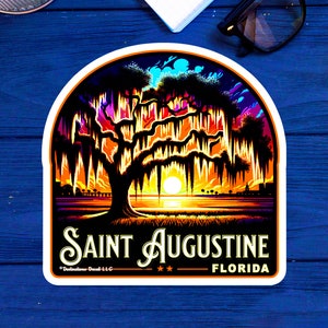 Adesivo da spiaggia di St. Augustine, Florida, 3,4" in vinile, muschio spagnolo, Santo
