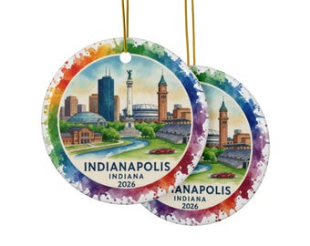 Indianapolis Skyline-prydnad rund keramik | 2026 dubbelsidig