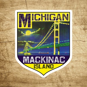 STICKER MACKINAC ISLAND Michigan Bridge Lake Huron Great Lakes Vintage Decal 2
