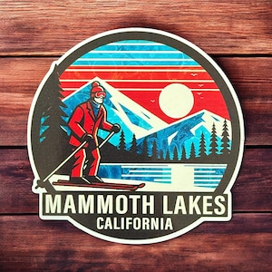 Calcomanía de esquí de 3.5" en Mammoth Lakes, California, ideal como recuerdo de viaje o vacaciones.