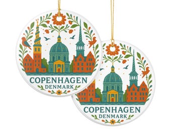 Copenhagen Denmark skyline ornament | Ceramic round city souvenir