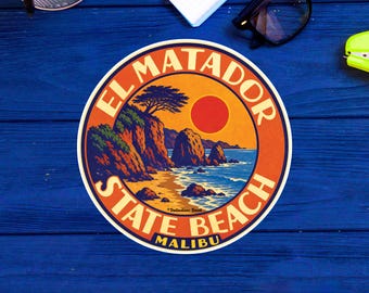 El Matador State Beach Malibu Kalifornien vinylklistermärke i blandade storlekar.