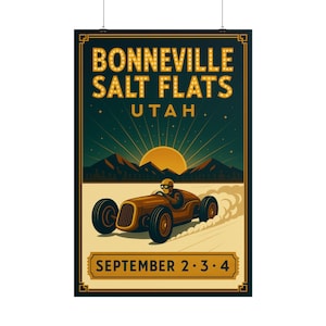 Bonneville Salt Flats Utah Rolled Posters Car Racing Souvenir Travel Gift
