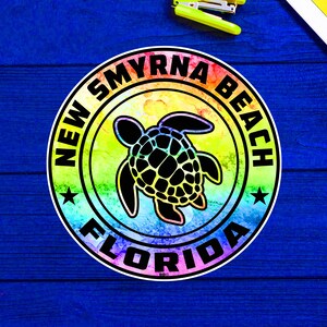 New Smyrna Beach Florida Beach Sticker Decal 3&quot; Vinyl Sea Turtle