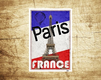 Paris France Decal Sticker Eiffel Tower Vintage Travel Luggage 3 3/4" x 2 5/8"