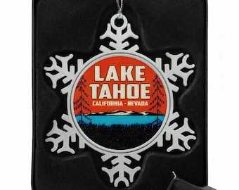 Pewter Finish Christmas Ornament Lake Tahoe Skiing 3" Ski California Nevada