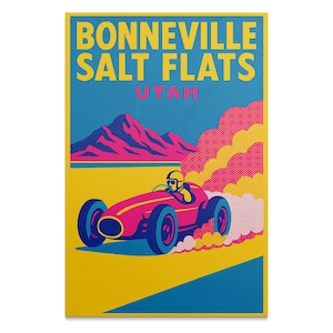 Bonneville Salt Flats Utah Racing Car Poster, Vintage Racing Art Print, Colorful Retro Wall Decor, Motor Racing Wall Art, Motorsport Poster