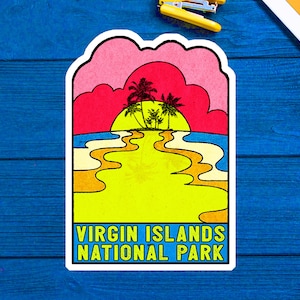 Virgin Islands National Park Decal Sticker 3.75&quot; x 2.7&quot; Sunset Palm Trees United States Saint Thomas Croix John