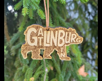 Wood Gatlinburg Tennessee Christmas Ornament Bear Great Smoky Mountains National Park 3.75" TN