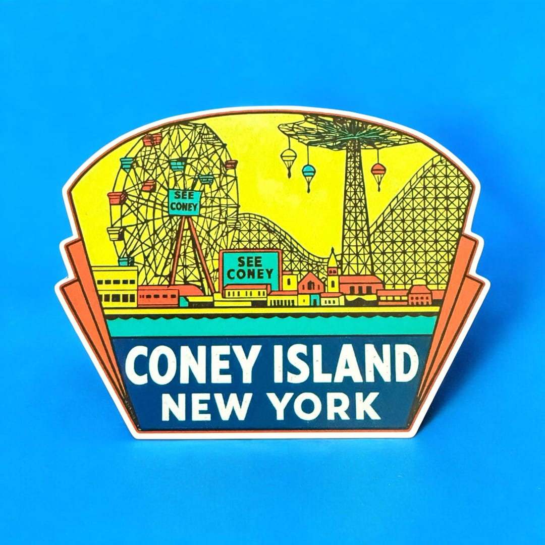 Coney Island, New York, Vintage Style Sticker Souvenir Decal for ...