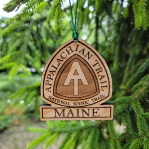 Appalachian Trail MAINE Ornament Christmas American Wood Engraved 3.25&quot; ME