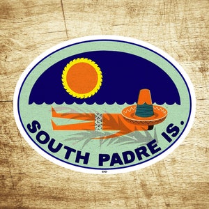 South Padre Island Texas Vintage Travel Sticker Decal 3 7/8" Lonestar Laptop Bumper