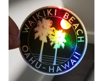 Waikiki Beach Hawaii Sticker Decal Hologram Surfing Holographic 3" Surfer Oahu