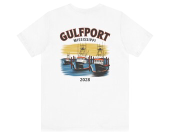 Gulfport Mississippi räkbåtar T-shirt | Gulfport 2028 hamnillustration