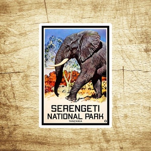 Serengeti National Park 3,8" sticker sticker Tanzania olifant Afrika vintage reisbagage