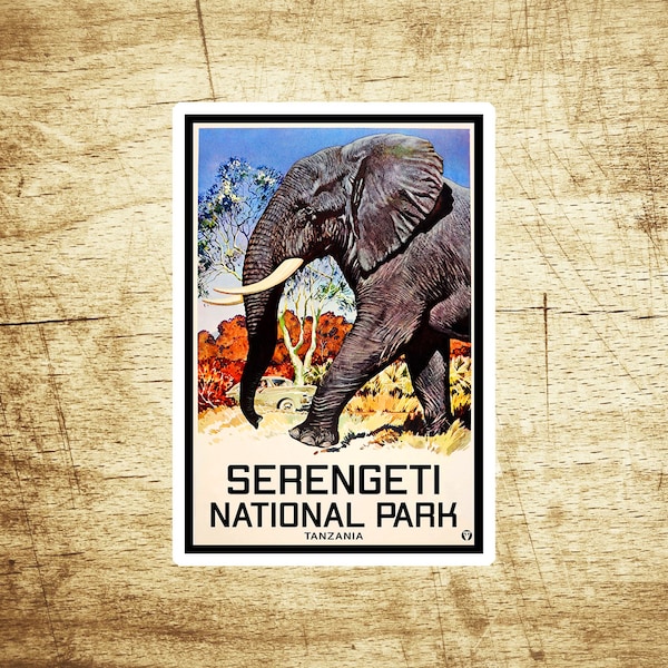 Serengeti National Park 3.8" Decal Sticker Tanzania Elephant Africa Vintage Travel Luggage