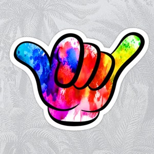 Shaka Hang Loose Sticker Rainbow Peace Hippie Hawaii Decal Surfing Beach Bum 3.75&quot;