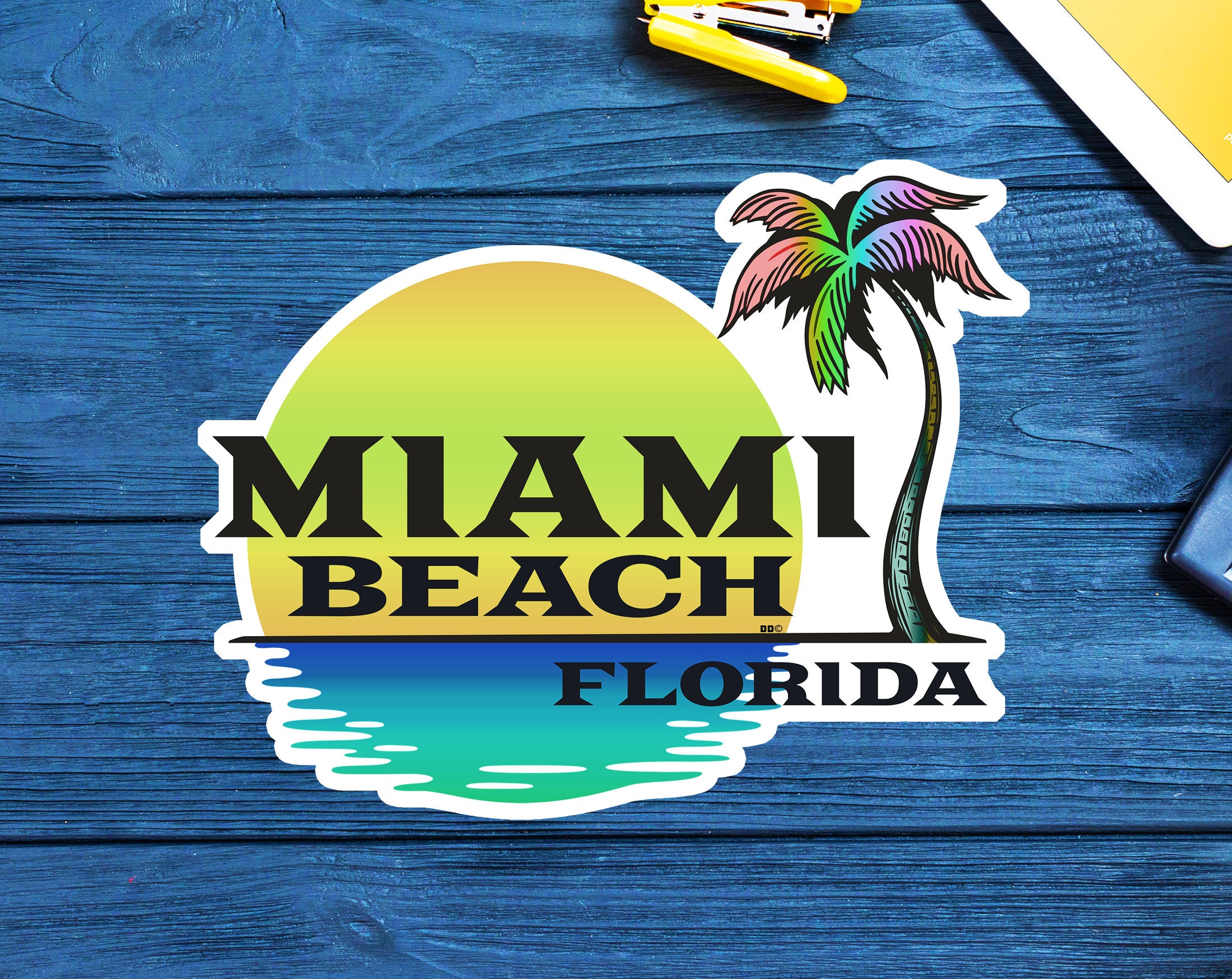 Miami Beach Florida Decal Sticker 3.75 Sunset Palm Trees Etsy