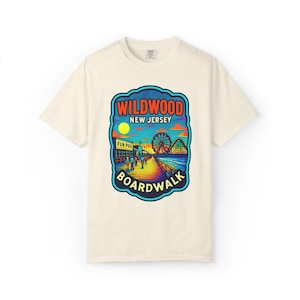 T-shirt Wildwood Boardwalk, T-shirt Summer Beach Vibes, T-shirt rétro unisexe, cadeau Jersey Shore, vêtements amusants pour les vacances image 1