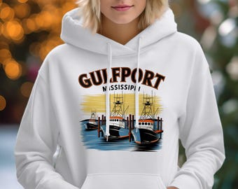 Gulfport Mississippi T-shirt, Vintage fiskebåtar T-shirt, kustdesign T-shirt, nautisk grafisk T-shirt, present till båtälskare