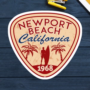 Newport Beach California Sticker Decal Beach Ocean Surfing Vinyl 3&quot;, 3.5&quot;, 6&quot; Surfer