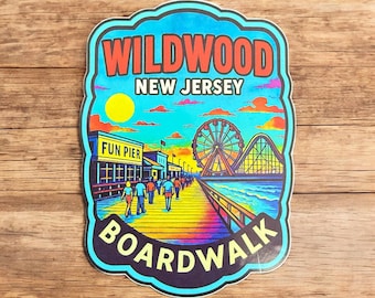 Wildwood NJ Boardwalk Vinyl Sticker: Vintage Travel Souvenir