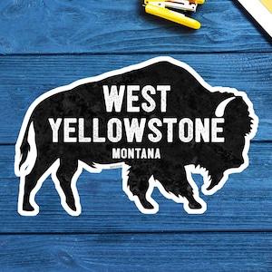 West Yellowstone National Park Decal Sticker Vinyl Bison Montana 3.75" Laptop Bumper Car
