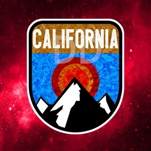 CALIFORNIA Mountains Outdoors Decal Sticker  3&quot; X 3.75&quot;Vinyl Skiing Big Bear Tahoe Hiking Climb Hike Camp Camping Yosemite Redwood Lassen
