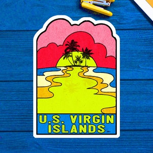 Virgin Islands Decal Sticker 3.75&quot; x 2.7&quot; Sunset Palm Trees United States Saint Thomas Croix John