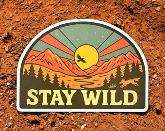 Stay Wild Sticker – Vinyl Travel Souvenir, Nature Adventure Decal for Outdoors, Hiking and Camping, Retro Vacation Gift Idea
