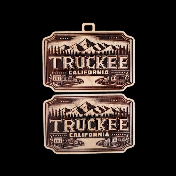 Truckee California Ornament Cherry Wood Christmas Skiing Ski CA, Custom Cherry. Lake Tahoe Made In USA Gift.