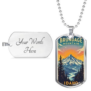 Brundage Mountain Idaho Dog Tag Necklace with Engraving Custom Skiing Gift