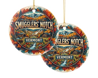 Smugglers' Notch Vermont Ornament | Ceramic Round Holiday Vacation Souvenir VT