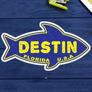 Destin Florida Fish Decal Sticker 3.9&quot; X 2&quot;