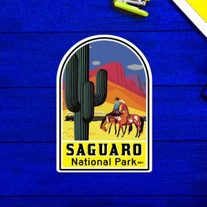 Vintage Saguaro National Park Vinyl Decal Sticker 3.75&quot; x 2.75&quot; Arizona