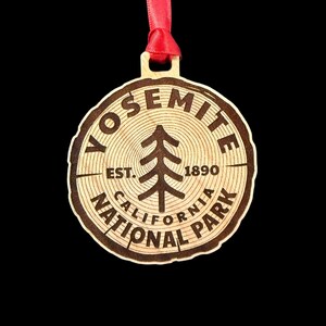 Yosemite National Park Wood Ornament 3" – Solid Cherry Christmas Ornament – California Souvenir – Laser Cut Rustic Park Decor – Made in USA image 3