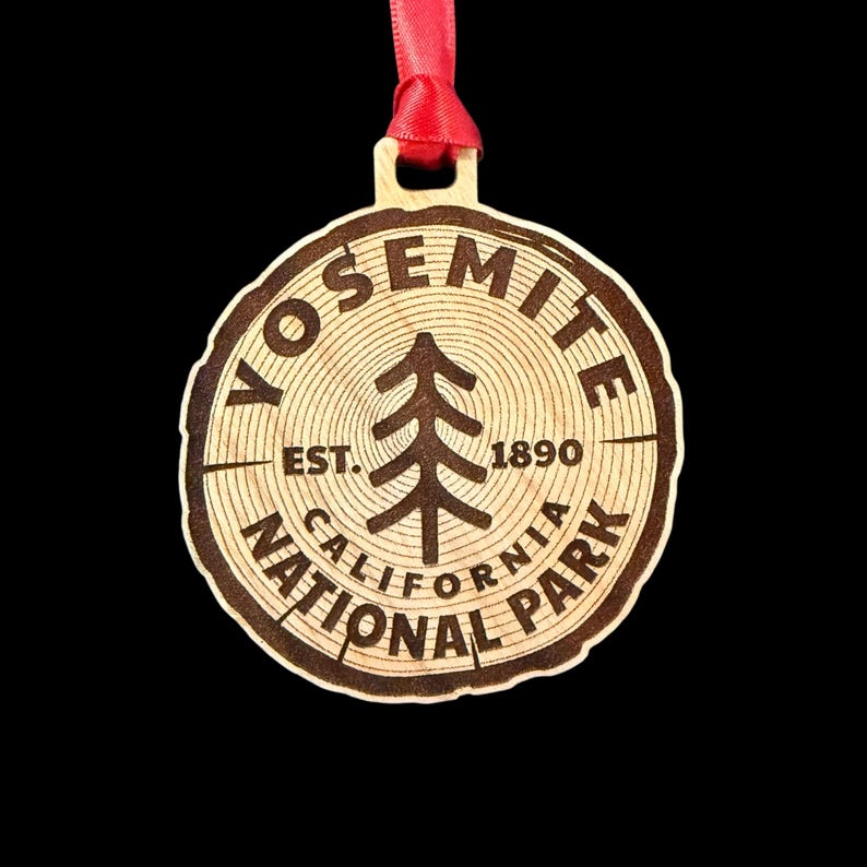 Yosemite National Park Wood Ornament 3" – Solid Cherry Christmas Ornament – California Souvenir – Laser Cut Rustic Park Decor – Made in USA image 3