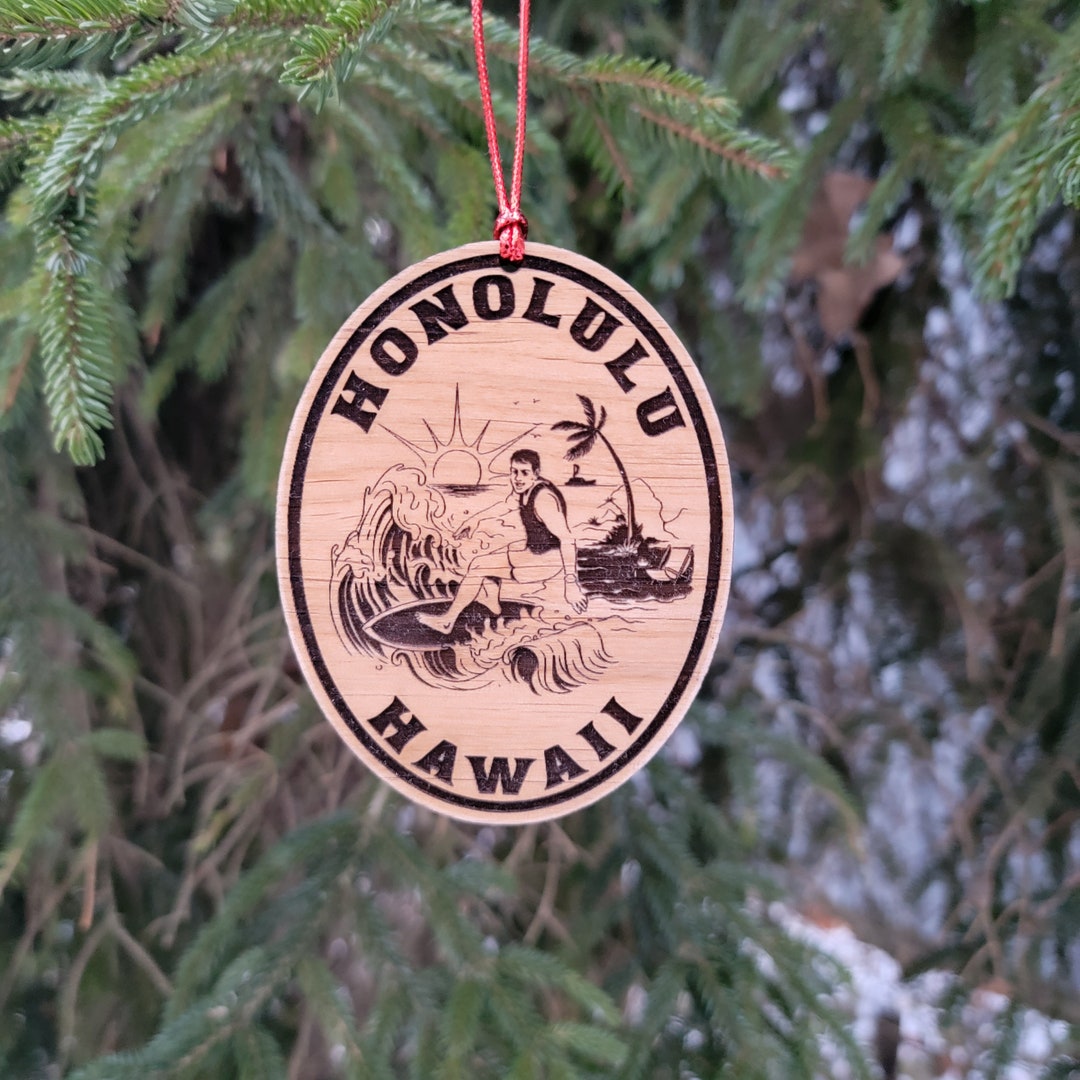 Honolulu Hawaii Waikiki Beach Ornament Christmas Wood Laser Cut 3.9 ...