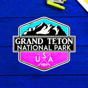 Grand Teton National Park Wyoming 1929 Wandern Camping Aufkleber 9,5 x 7,5 cm