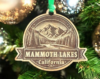 Décoration de Noël ou aimant de Noël cerise Mammoth Lakes California, 3,5 x 3 po, ski de fond