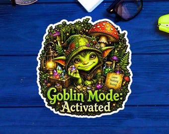 Goblinläge aktiverat klistermärke, Goblincore Forestcore Cottagecore vinyldekal, Fantasy Mushroom-klistermärken, Cottagecore-present
