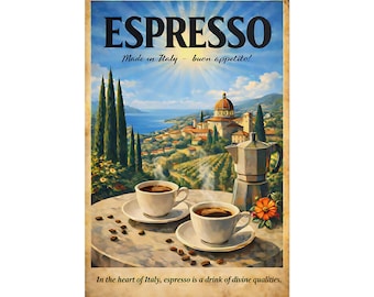 Espresso Italian Café Scene Rolled Poster | Vintage Coffee Wall Art