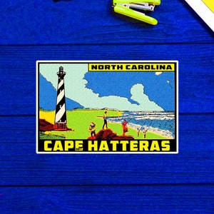 Cape Hatteras North Carolina Lighthouse Outer Banks OBX Sticker 4&quot; x 2.6&quot;