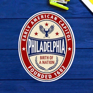 Philadelphia Pennsylvania Vintage Travel Sticker Decal 4&quot; Liberty Eagle