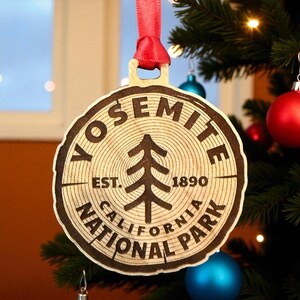 Yosemite National Park Wood Ornament 3" – Solid Cherry Christmas Ornament – California Souvenir – Laser Cut Rustic Park Decor – Made in USA image 6