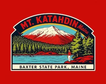 Mount Katahdin Maine Vinyl Travel Souvenir, Nature Adventure Decal for Outdoors, Hiking and Camping, Appalachian Trail ME