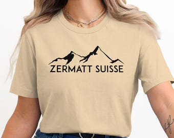 Zermatt Suisse T-Shirt, Schweizer Alpen-T-Shirt, Berggrafik-T-Shirt, Reise-Andenken-Shirt, die Schweiz-Geschenk, alpines Abenteuer-Top