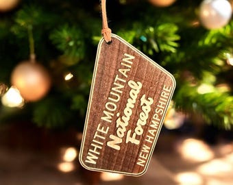 White Mountain National Forest Wood Keychain or Ornament New Hampshire Solid Cherry 3.75&quot;