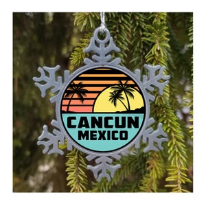 Pewter Finish Christmas Ornament Cancun Mexico Tropical Beach Ocean Souvenir 3&quot;