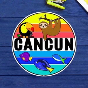 Cancun Mexico Sticker Decal Vinyl Tropical 3&quot; Toucan Sloth Beach Souvenir